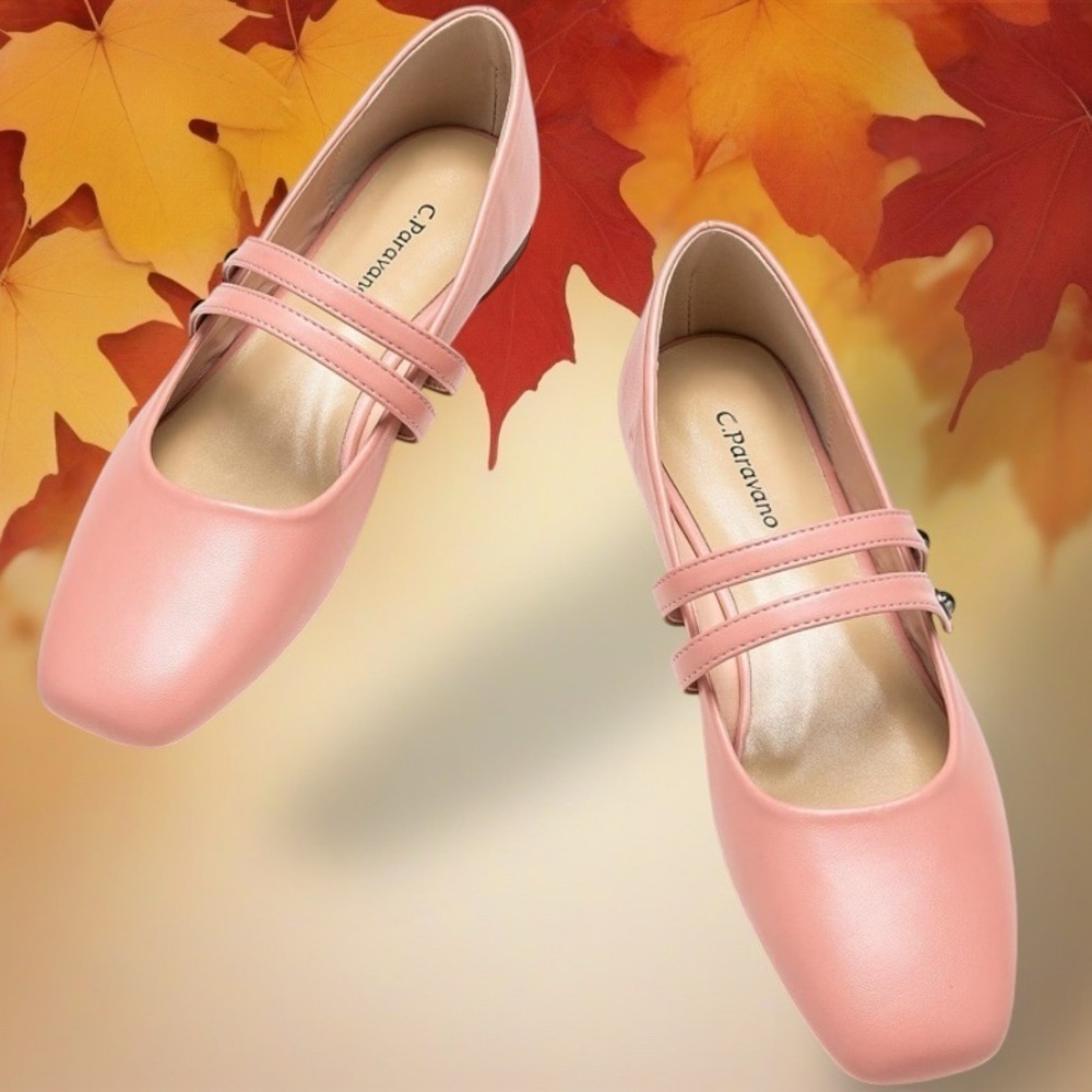 NWOT C. Paravano Square Toe Double Strap Mary Jane Flats in Pink Size 41 = 10.5 - Picture 2 of 16